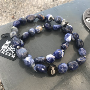 Sodalite Double Wrap Stretch Bracelet with Logo Flip Coin