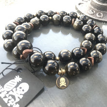 Load image into Gallery viewer, Gold Obsidian Double Wrap Stretch Bracelet