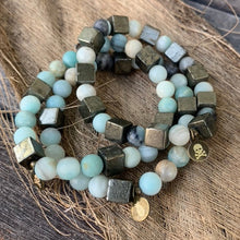 Load image into Gallery viewer, Matte Amazonite &amp; Pyrite Stack