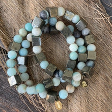 Load image into Gallery viewer, Matte Amazonite &amp; Pyrite Stack