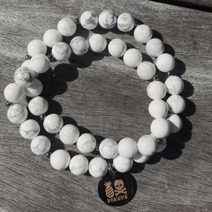 Howlite  Double Wrap Stretch Bracelet with Large Logo Charm